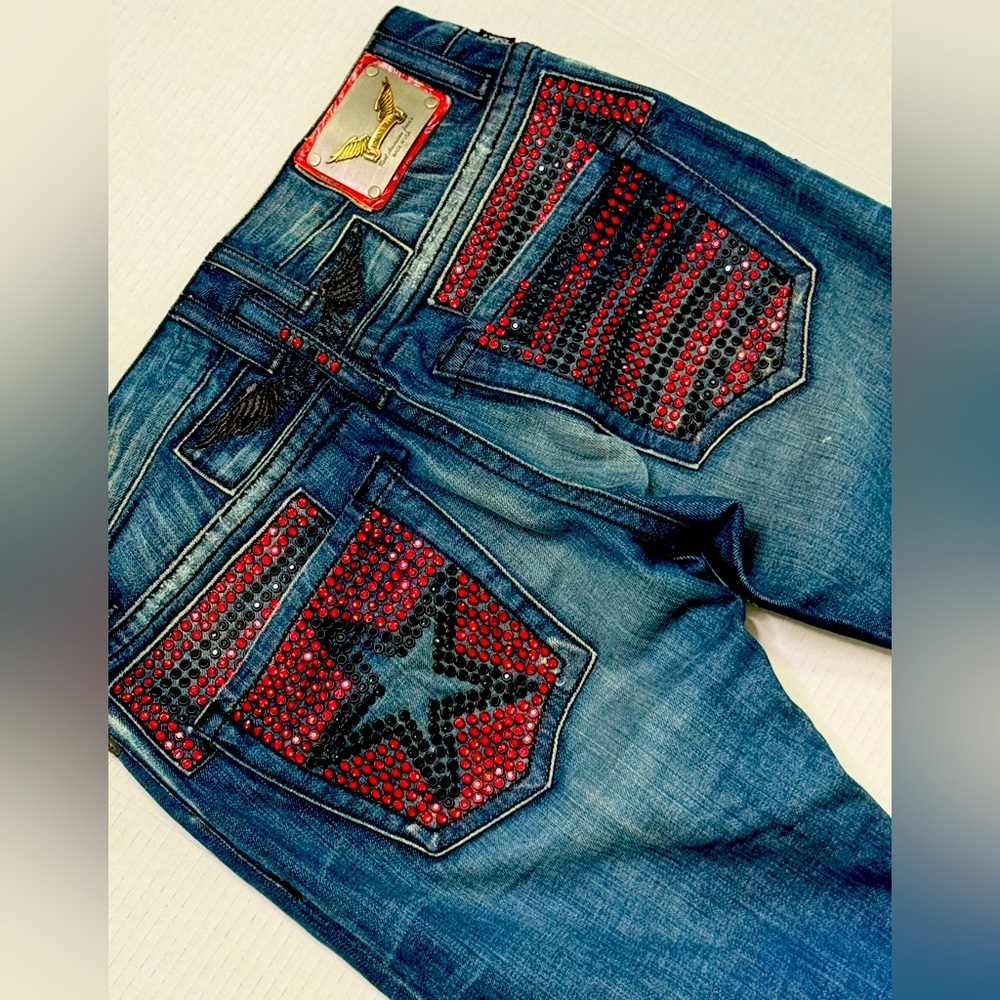 New Men's ROBIN'S JEAN sz 30 Swarovski Crystals Straight Jeans